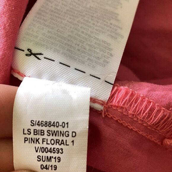 Gap Bib Dress Split Neck Swing Style Pink Floral Print Puffy 3/4 Sleeve XS - Picture 9 of 9